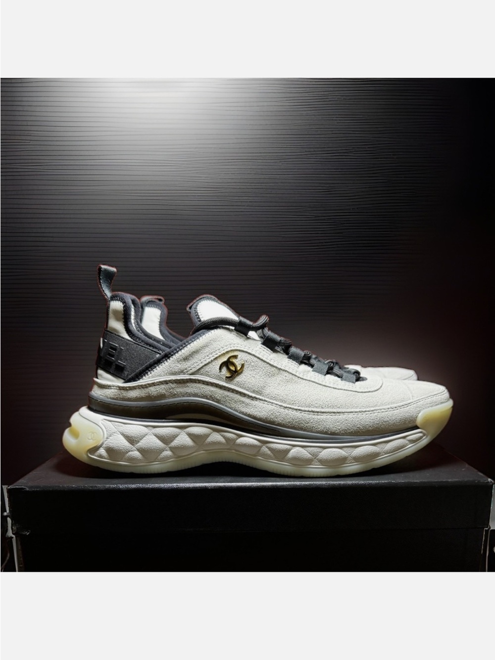 CHANEL Cream and Black Men's Quilted Sole Sneakers